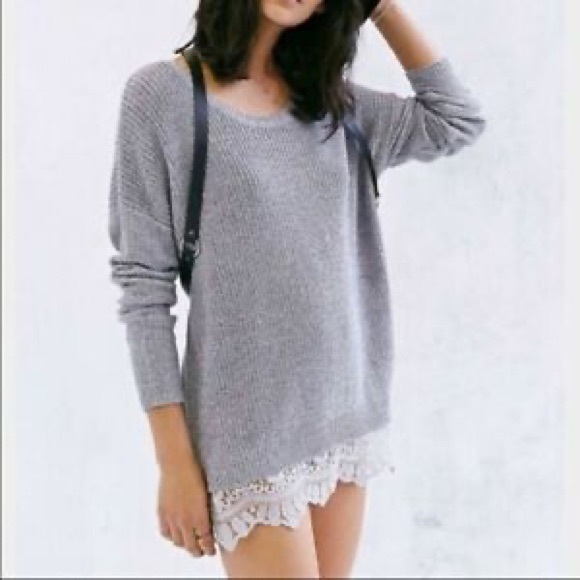 Urban Outfitters Pins and Needles Knit Lace Trim Pullover Sweater Gray Sz S - Picture 1 of 9